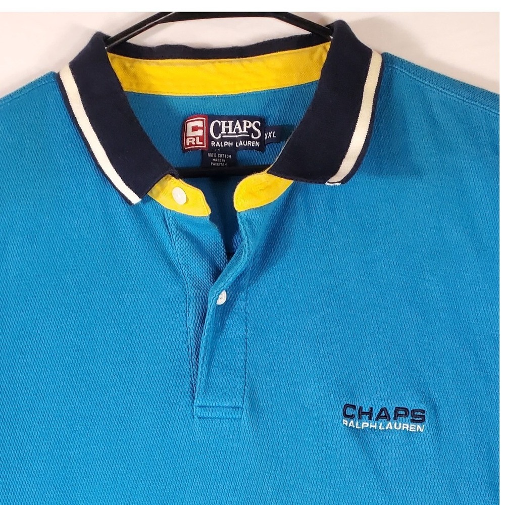 Chaps Ralph Lauren Mens XXL‎ Blue Pique Polo Shirt Vintage Short Sleeve Cotton
